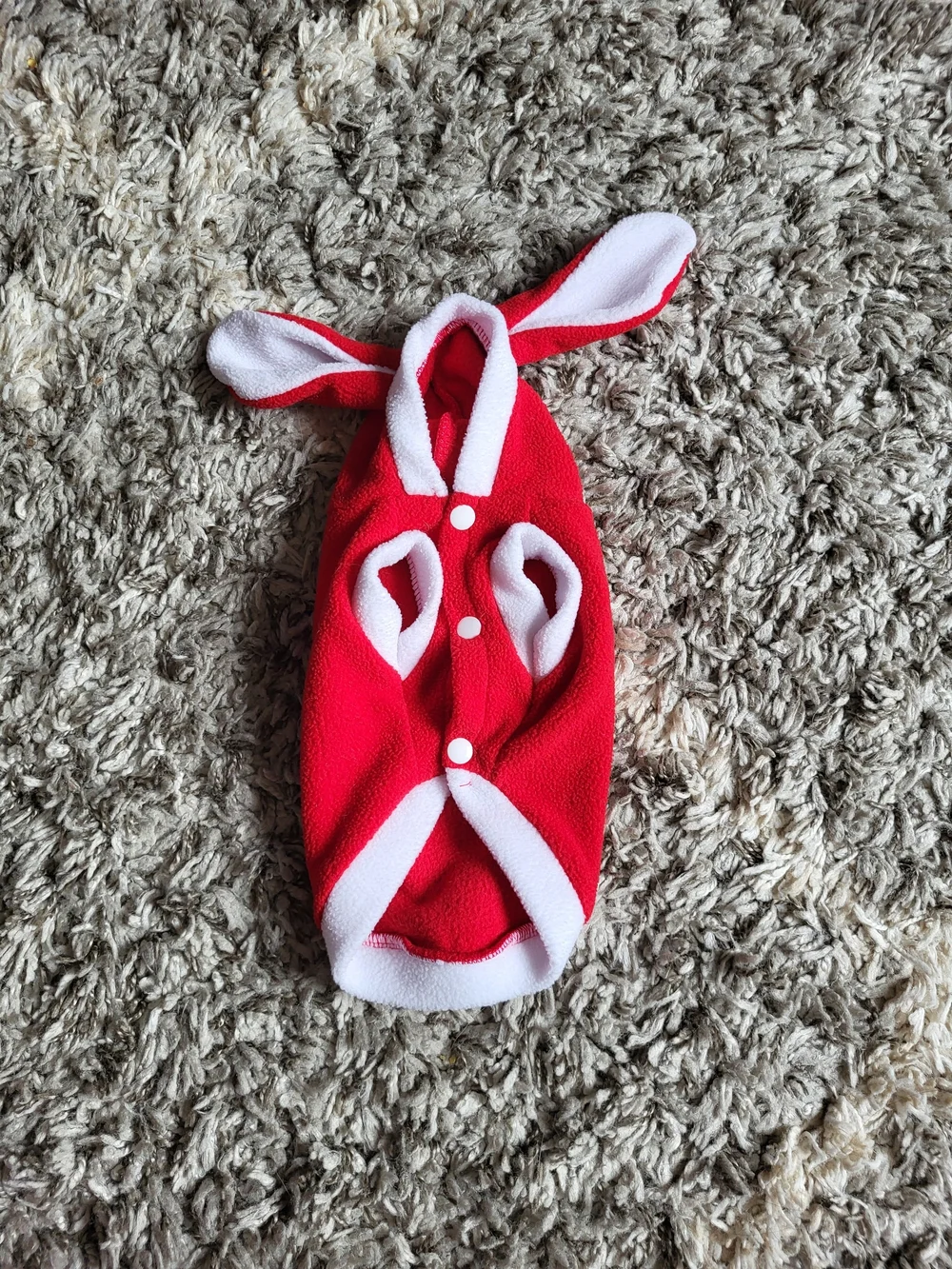 Red Holiday Bunny-Ear Dog Hoodie with Pom Pom